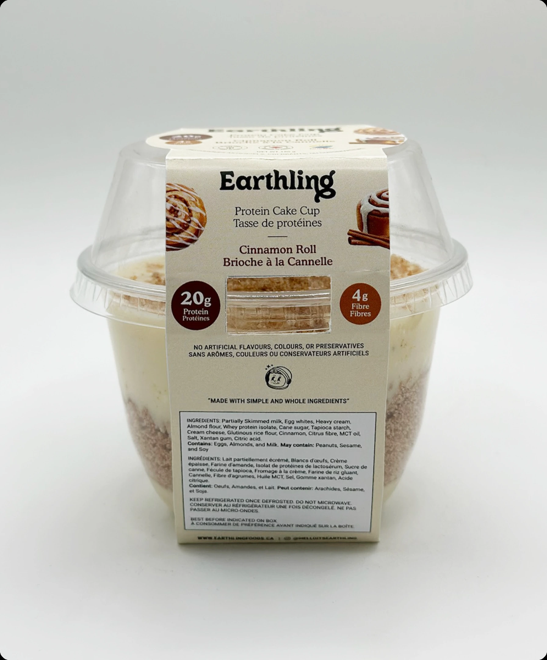 Cinnamon roll protein cake cup packaging
