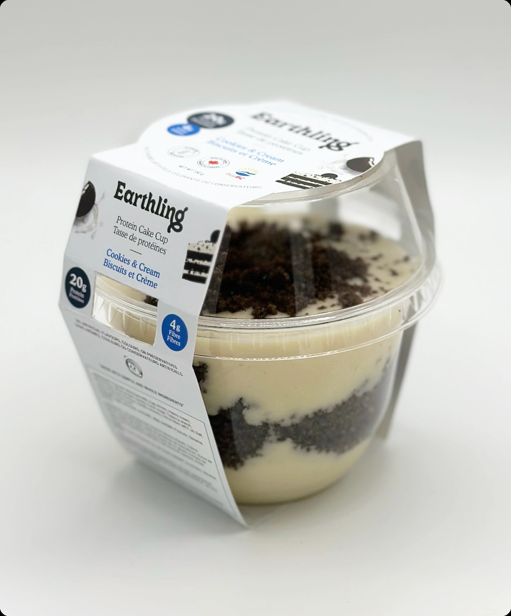 Cookies and cream protein cake cup packaging