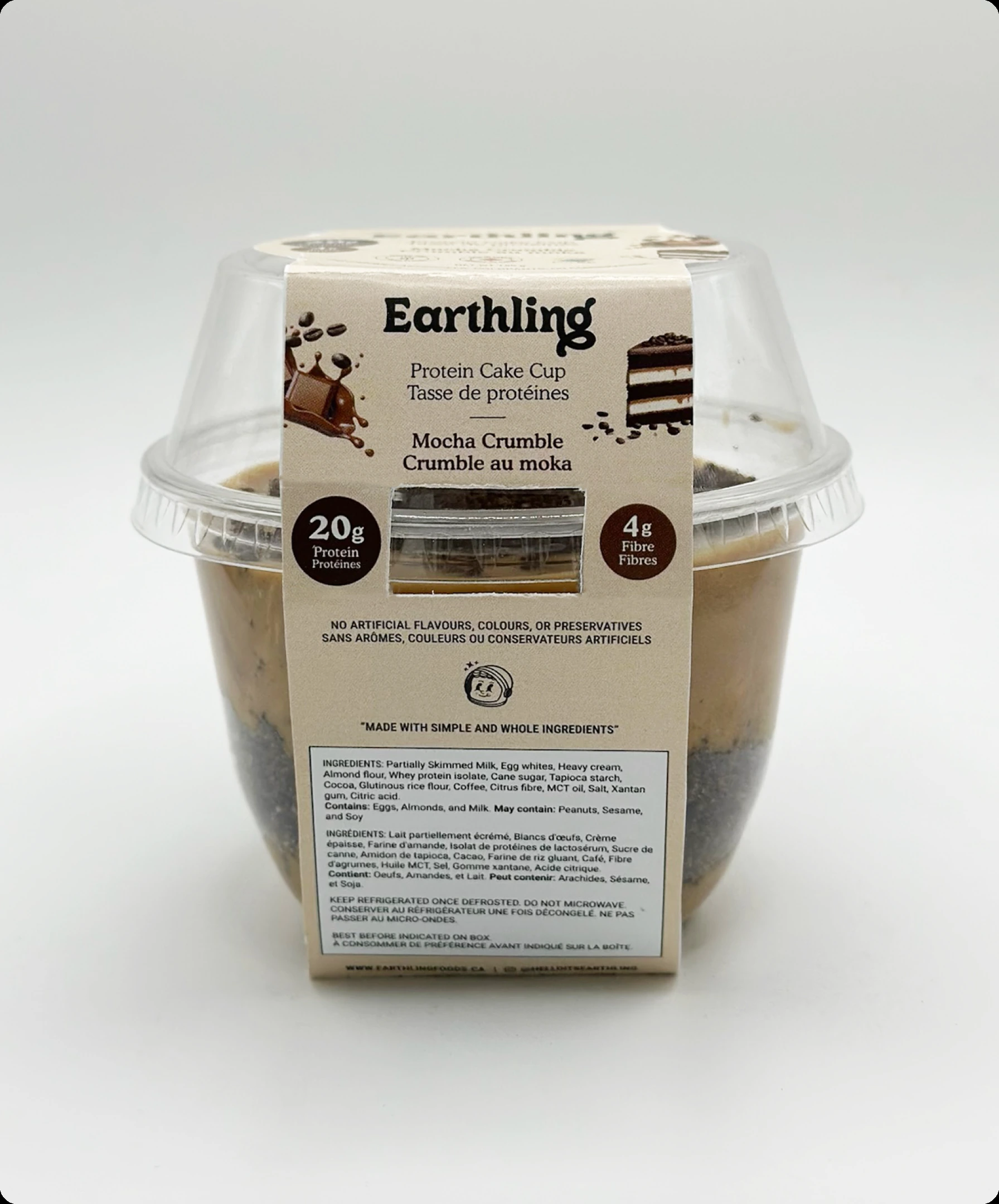 Mocha crumble protein cake cup packaging