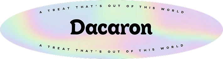 Holographic oval sticker reading Dacaron