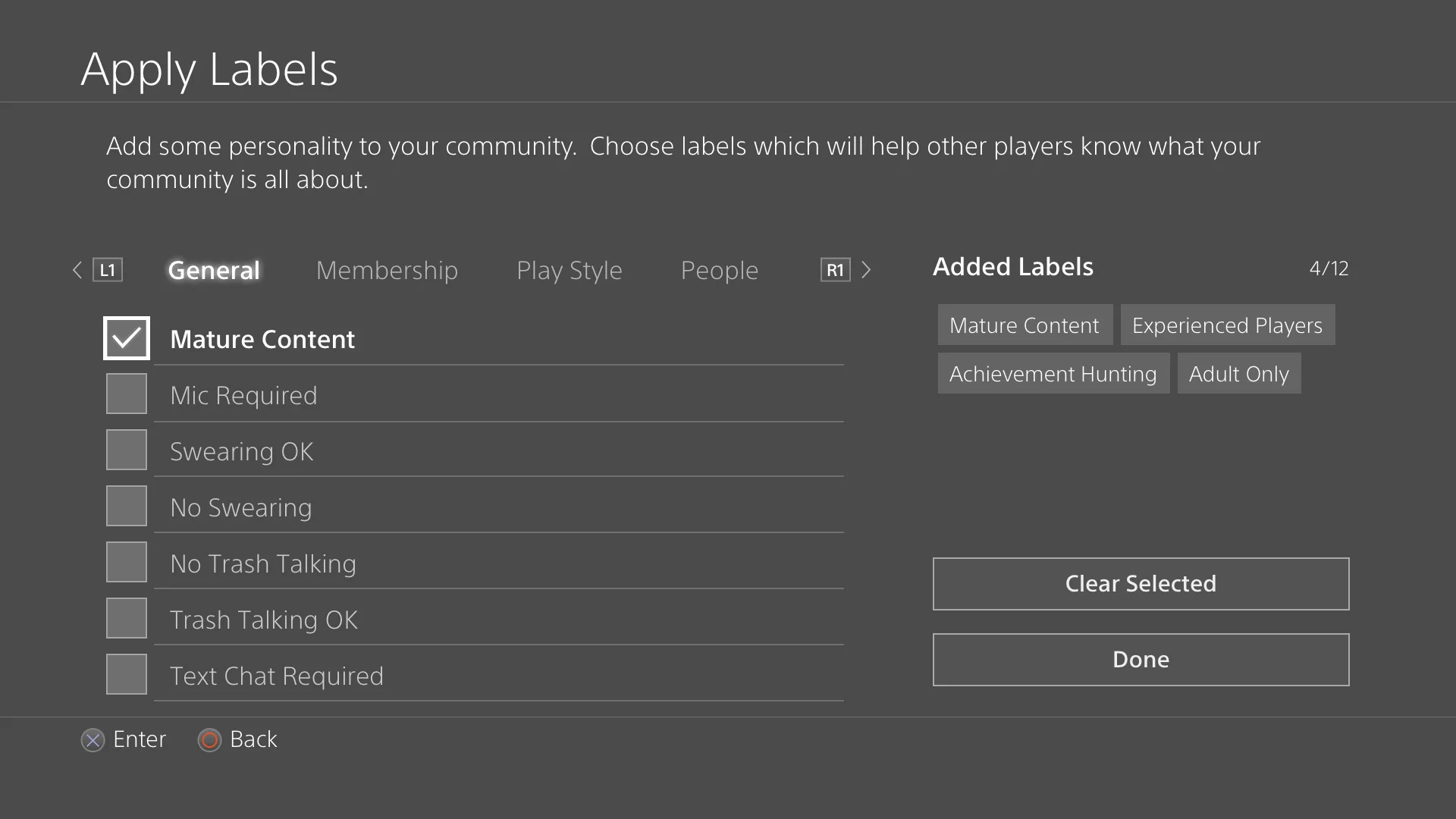 Label picker exploration using horizontal category tabs