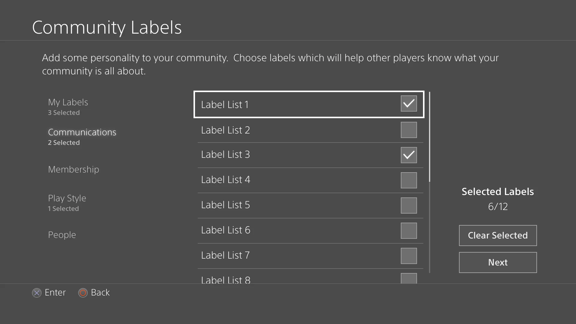 Single-screen label picker with a persistent My Labels summary