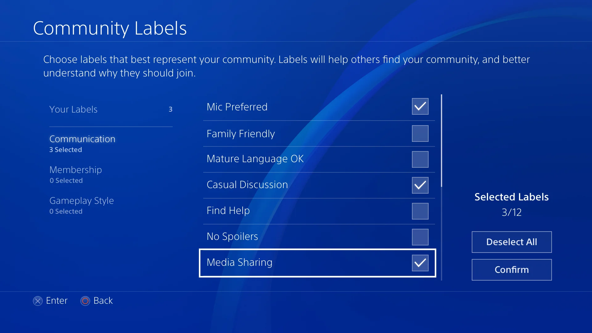 Community Labels picker with several labels selected