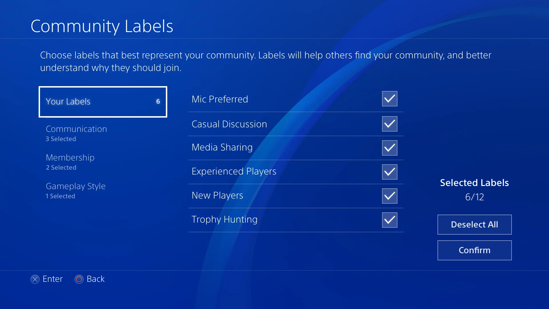 Your Labels summary view listing everything selected