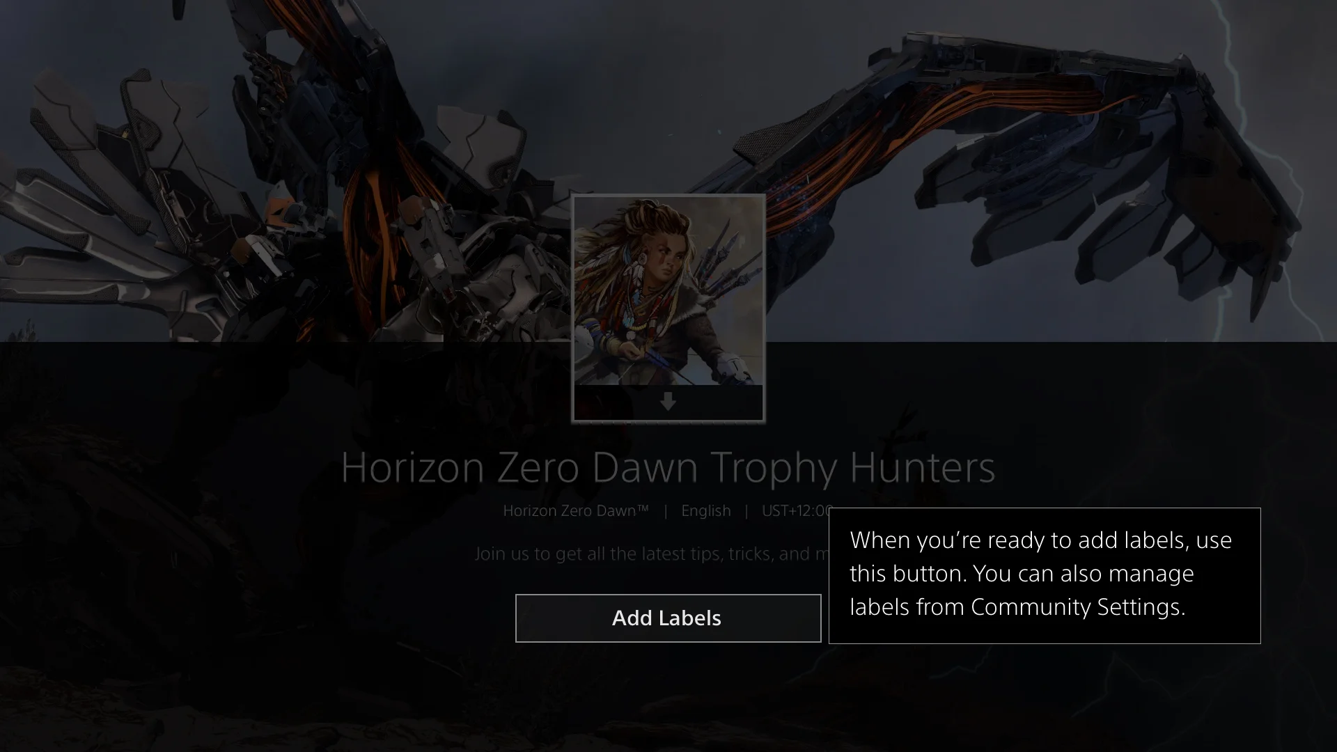 Community hub prompting the player to add Labels