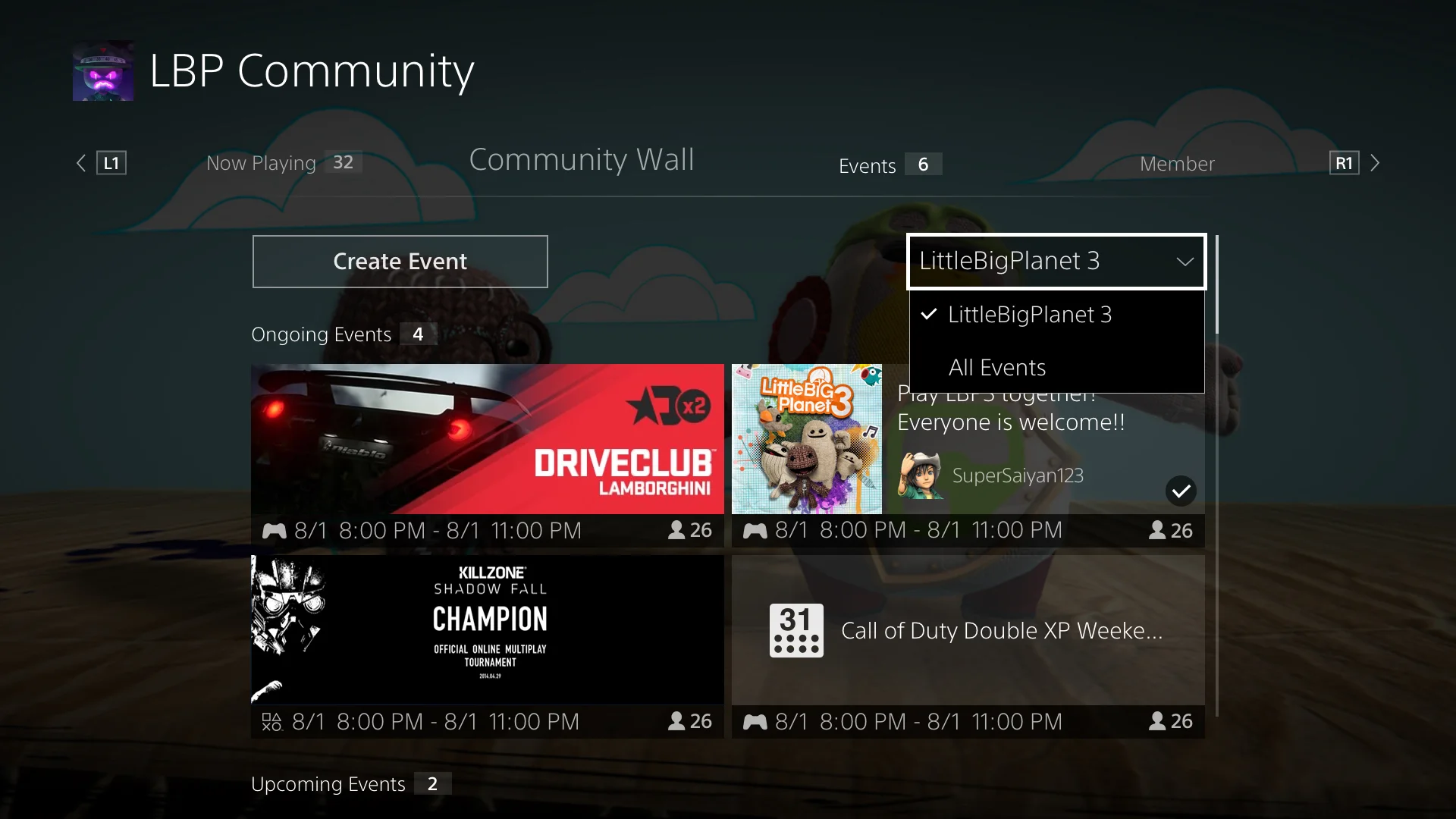 Open event dropdown