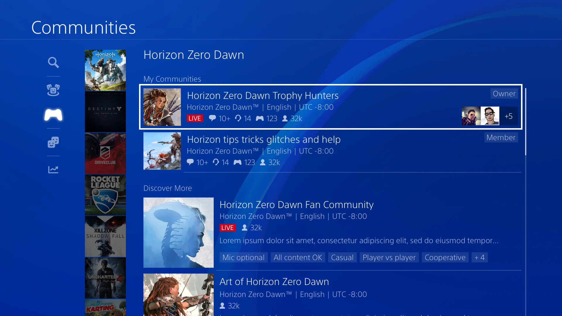 Your game Community view
